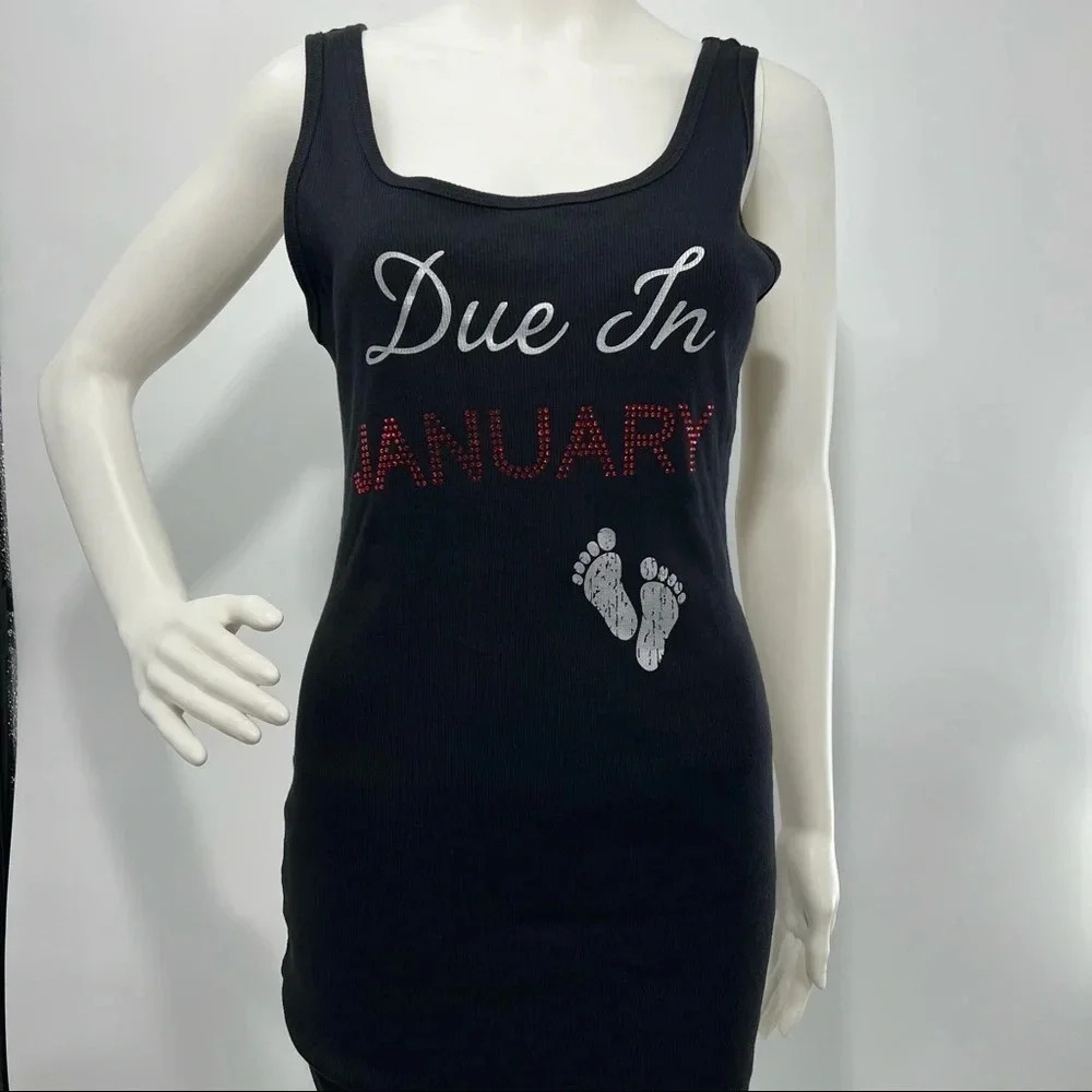 Motherhood Maternity Yoga Due In January Embellished Ribbed Tank Top Size M NWT…